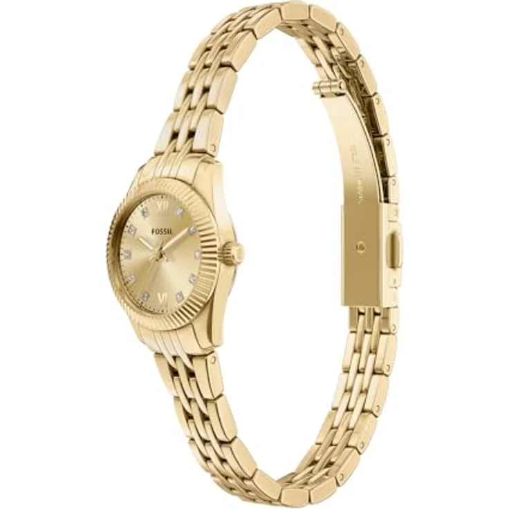 Fossil Quarzuhr ES5474 SCARLETTE, Damenuhr aus Edelstahl, gold, 5 bar wasserdicht, Zirkonia besetzt – Bild 3