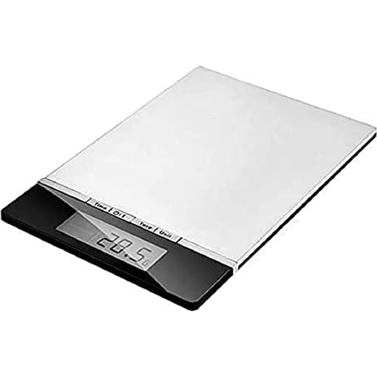 Venga! Hochpräzise digitale Küchenwaage aus Edelstahl, wiegt bis zu 5 kg, Einteilung 1 g, mit Raumtemperatur-Anzeige und Uhrzeit, schwarz/Edelstahl, VG EKS 3000 – Bild 1