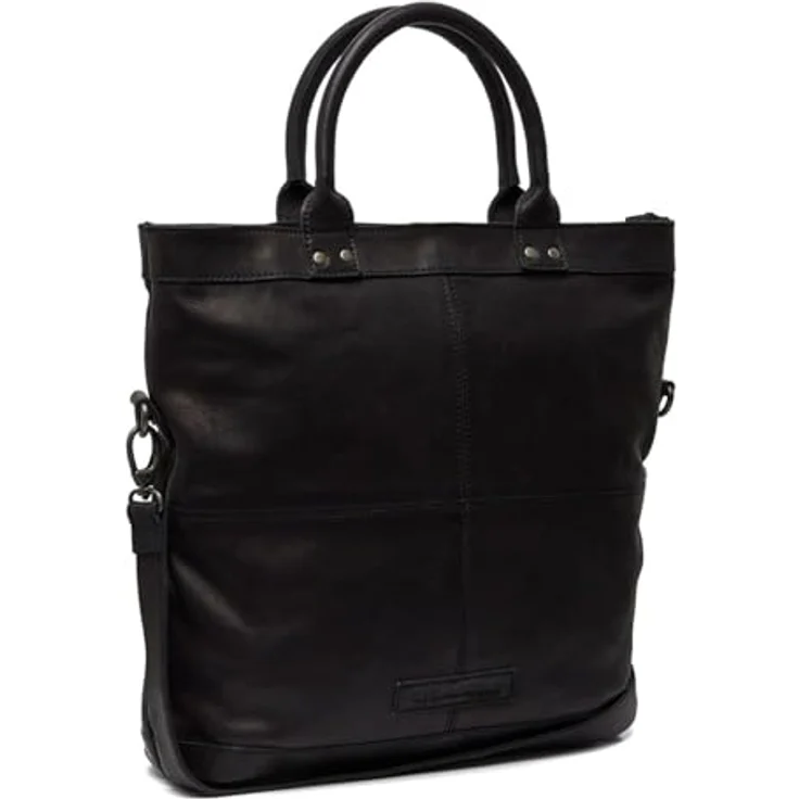 The Chesterfield Brand Shopper, klassischer Einkaufstasche aus 100% Rindsleder, Schwarz, 34x36x9 cm, mit abnehmbarem Schulterriemen und Zipperfächern – Bild 2