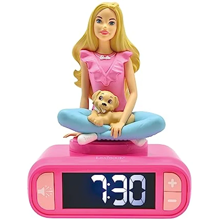 Lexibook Barbie RL800BB, Nachtwecker mit 6 Sounds, Snooze-Funktion, LCD-Bildschirm mit Hintergrundbeleuchtung, pink – Bild 1