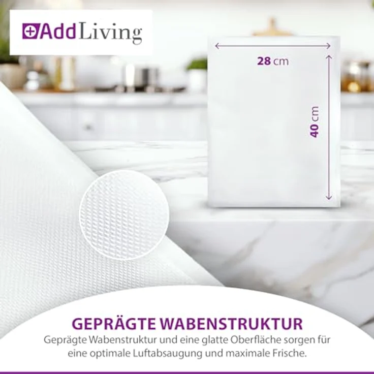 AddLiving Vakuumierbeutel 20 Stück (28x40 cm) | Hitzebeständige Folienbeutel für Sous Vide und Gefrieren | Reißfest und luftdicht versiegelt – Bild 5