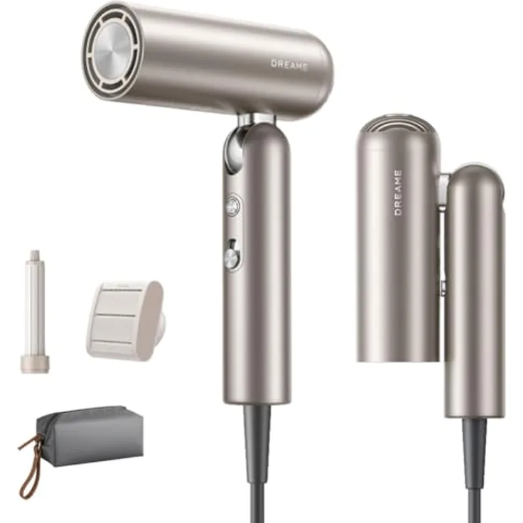 DREAME Pocket Hochgeschwindigkeits-Haartrockner, 3 Klappbare Formen, 300g, 110.000U/min Motor, 300 Millionen negative Ionen pro cm³, 57 °C konstante Temperatur, 40-Sekunden-Trocknung, Gold
