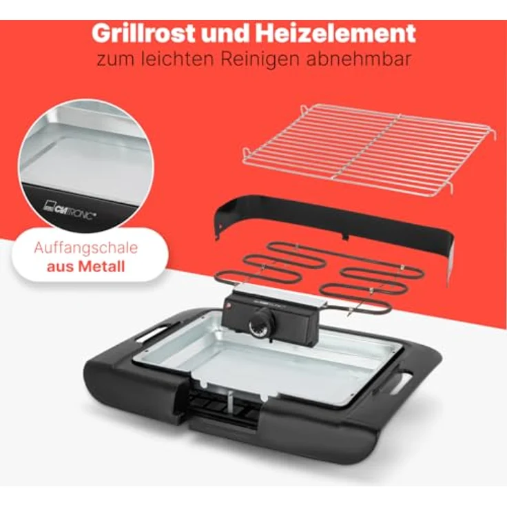 CLATRONIC Tischgrill BQ 3841, Elektrogrill mit Cool Touch-Gehäuse, verchromtem Grillrost, 2000W, für Innen und Außen – Bild 6