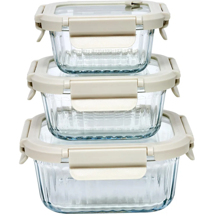 5five Simply Smart Set mit 3 quadratischen, hermetisch verschlossenen Glasbehältern, 12 x 12 x 6 cm, transparent