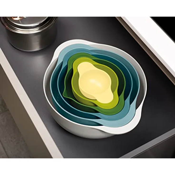 Joseph Joseph Duo 6-teiliges kompaktes Lebensmittelzubereitungsset mit Rührschüsseln, Messbechern und Sieb, mehrfarbig – Bild 3