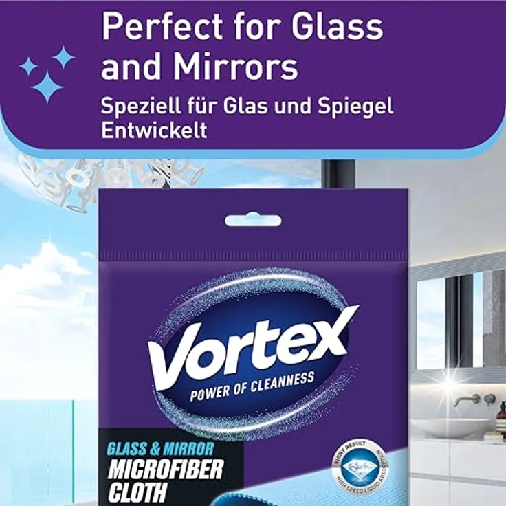 Vortex Mikrofasertuch für Glas und Spiegel, 35 x 35 cm, Universell einsetzbar, Nass und Trocken, Waschmittelfrei, Streifenfrei, Blau, 1 Stück – Bild 3