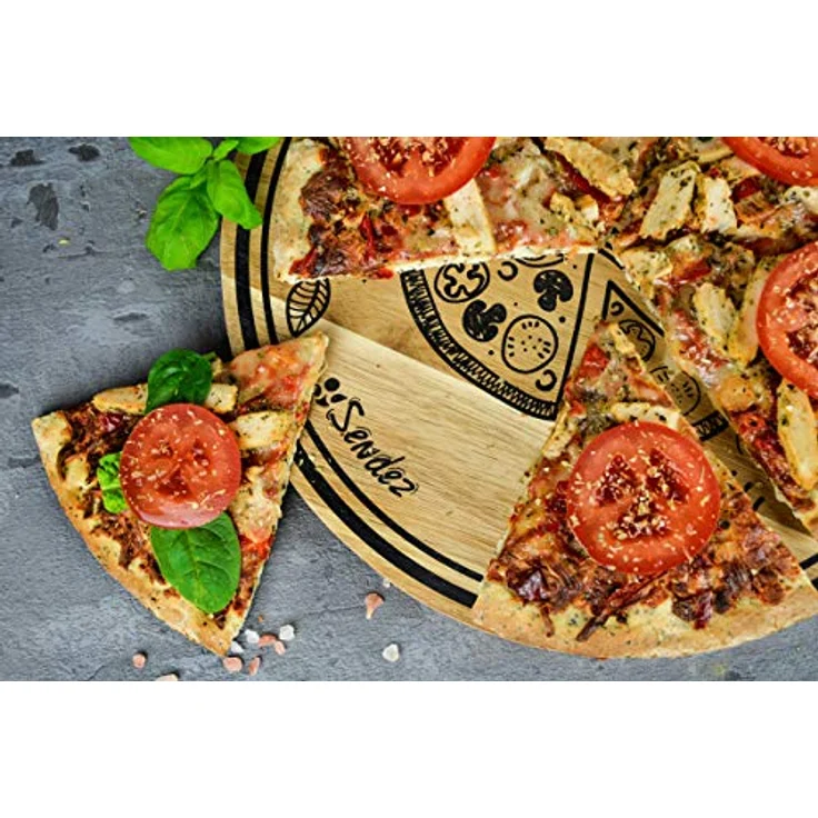 Pizzabrett mit Griff und Aufdruck 30cm Holzbrett Vesperbrett Käsebrett Wurstplatte Pizzateller – Bild 5