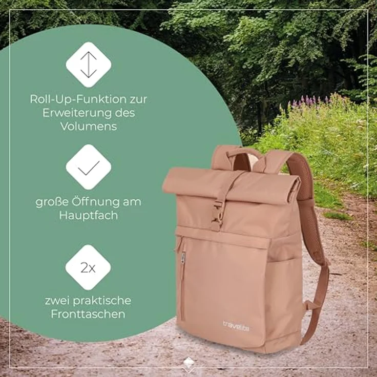 travelite BASICS Rollup Rucksack, Arbeitsrucksack mit gepolstertem Laptopfach bis 15,6 Zoll, atmungsaktive Rückwand, vielseitig einsetzbar in Trendfarben – Bild 6