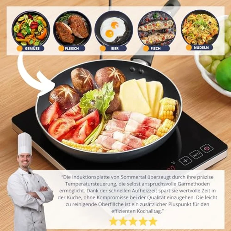 Sommertal Induktionskochfeld 1 Platte 2000W, super slim Design, Touch-Bedienung, Sicherheitsautomatik – Bild 4