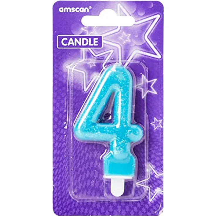 Amscan 9900765 - Zahlenkerze 4, Höhe 7,6 cm, Tortenkerze, Kuchenkerze, Geburtstag, Dekoration