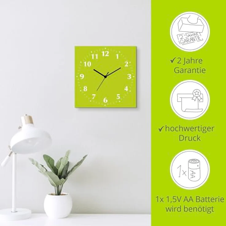 ARTLAND Wanduhr ohne Tickgeräusche Alu Funkuhr 30x30 cm Quadratisch Lautlos 12 Ziffern Farbig Schlichtes Design Grün Hellgrün S7KE – Bild 3