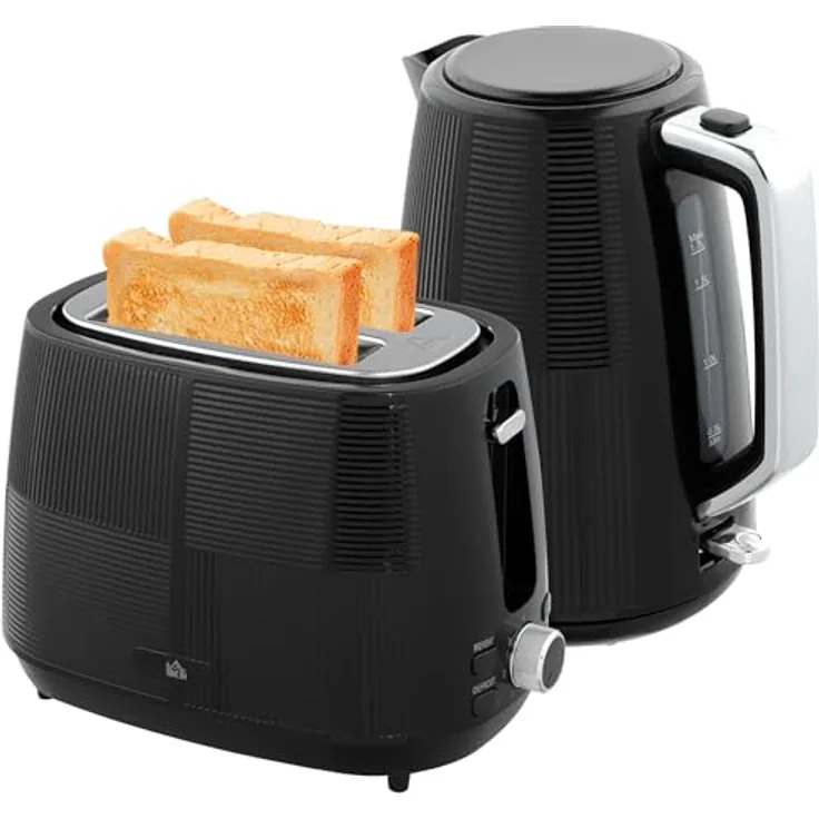 HOMCOM Toaster 1.7 L, 2200 W mit automatischer Zentrierung und Krümelfach, Schwarz