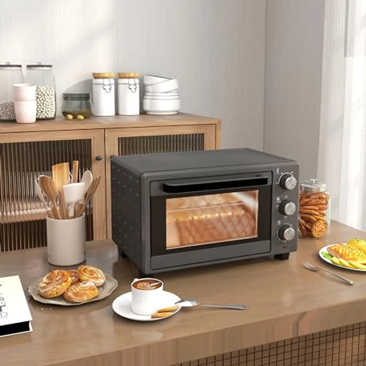 HOMCOM Minibackofen 21L 1400W 60 Min. Timer, Tischofen aus Edelstahl, Grau - Vielseitiger Mini Ofen mit präziser Temperaturregelung – Bild 2