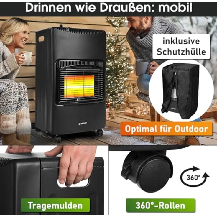 BRAST Gasheizer Keramik Vulkan, 4200W mobile Gasheizung mit 3 Heizstufen, Schutzhülle, Druckminderer, klappbar für Gasflaschen bis 15kg – Bild 5