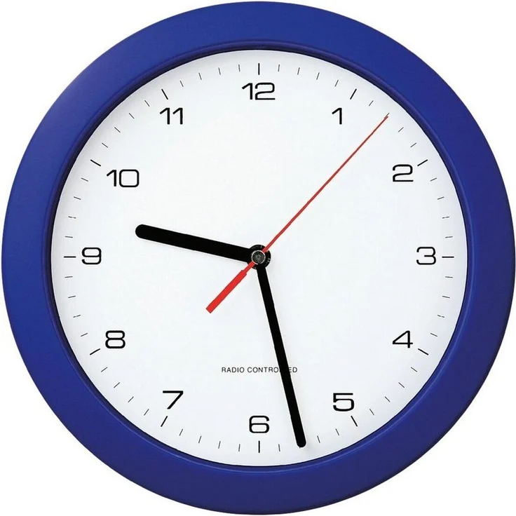 Peweta Funkwanduhr 51.001.216, Ø 25 cm mit breitem blauen Rand und weißem Zifferblatt, DCF77 Zeitsignalsender