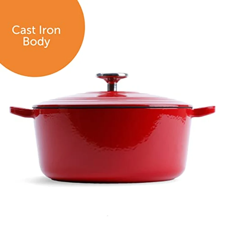 BK Cookware Deutsches Emaille-Gusseisen, 24 cm/4,2 Liter Schmortopf Auflaufform mit Deckel, Dutch Oven, Bräter, Feuertopf, Induktion, Spülmaschinenfest, Backofenfest bis zu 220°C, Chili Rot – Bild 4