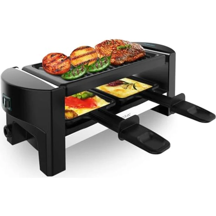 Cecotec Holz Raclette Käse & Grill 8200, 1200 W mit 8 Einzelpfannen, Antihaftplatte, einstellbarem Thermostat, abnehmbares Design, Schwarz – Bild 1