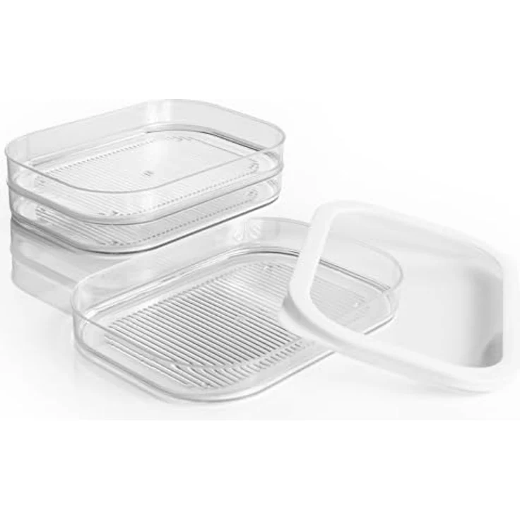 HAC24 2x Aufschnittboxen Kühlschrank mit Deckel je 3 Lagen 6 x 550 ml Wurst Käse Frischhaltedosen, transparent – Bild 3