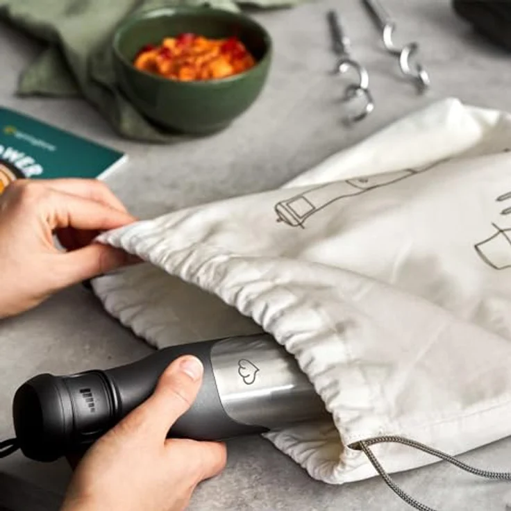 Springlane Stabmixer Set Sam aus Edelstahl, 800,00 W, inkl. Pürierstab, Zerkleinerer, Schneebesen, Rühr- & Knethaken, Aufbewahrungstasche – Bild 5