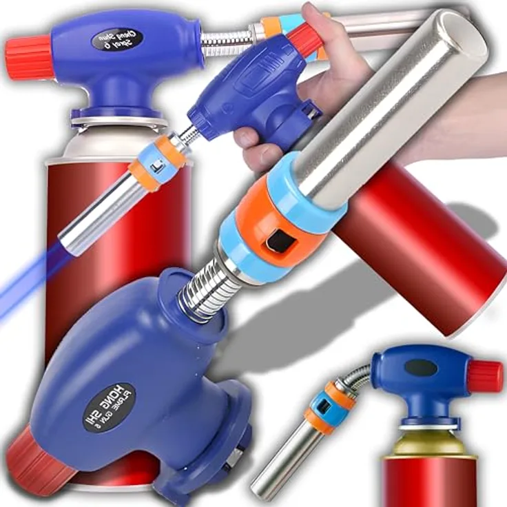 Retoo Flambierbrenner Küchenbrenner Piezo-Zündung 1300°C Edelstahl Blau