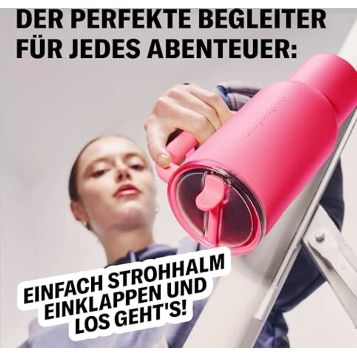 waterdrop® Thermobecher 1,1L mit Strohhalm – Auslaufsichere Edelstahl-Trinkflasche, hält 12h kalt, klappbares Mundstück, robustes Design – Bild 5