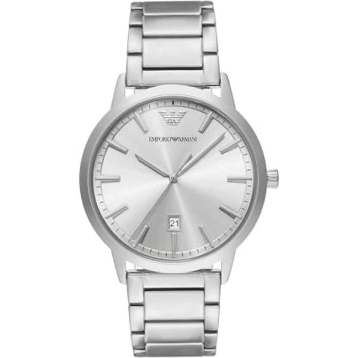 Emporio Armani AR11730, Herren 43 mm Silberton Edelstahl Uhr mit weißem Sunray Zifferblatt, 3 ATM Wasserbeständigkeit – Bild 1