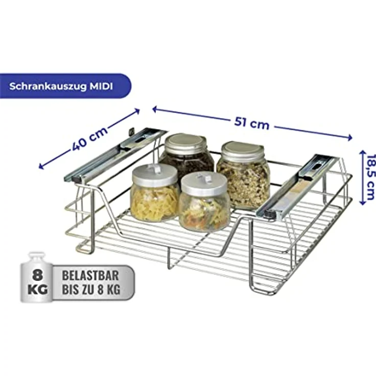 Wenko Schrankauszug Mod. Midi, ausziehbare Ablage für Küchenutensilien, Silber, max. Belastbarkeit 8 kg – Bild 3