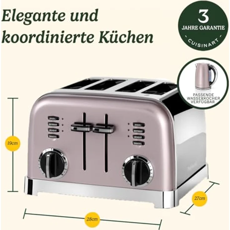 Cuisinart 4-Schlitz Toaster, 1800W, 6 Bräunungsstufen, breite Toastschlitze, Retro Design, Edelstahl – Bild 6