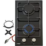 Phönix Domino-DG Gaskochfeld Glas Gaskocher Campingkocher 2 flammig inkl. Gasschlauch-Regler, WOK-Aufsatz, Herdkreuz