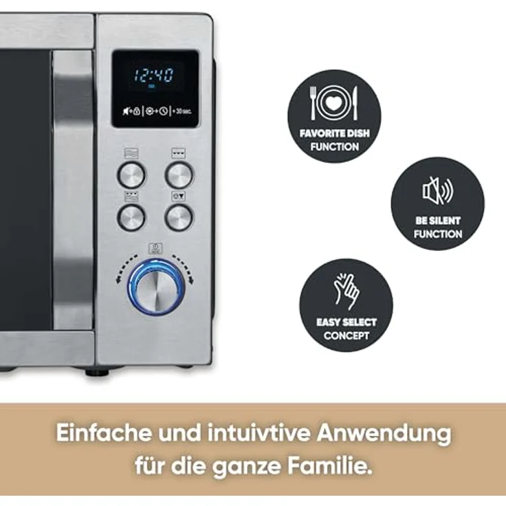 Severin MW 7751 2-in-1 Mikrowelle mit Grill, Standgerät, 800 Watt, Inklusive Grillrost und Drehteller, Durchmesser 24,5cm, Be-Silent-Funktion edelstahl-schwarz – Bild 2
