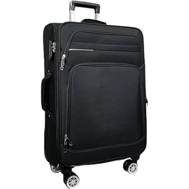 MY TRAVEL BAG Stoff Reisekoffer Trolley Erweiterbar mit Zwillingsrollen Weichgepäck (Schwarz, Großer Koffer (75cm)) - Ultraleicht, 360° Rollen-System, Sicherheits-Zahlenschloss, Dehnungsfuge