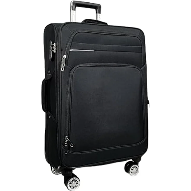 MY TRAVEL BAG Stoff Reisekoffer Trolley Erweiterbar mit Zwillingsrollen Weichgepäck (Schwarz, Großer Koffer (75cm)) - Ultraleicht, 360° Rollen-System, Sicherheits-Zahlenschloss, Dehnungsfuge – Bild 1