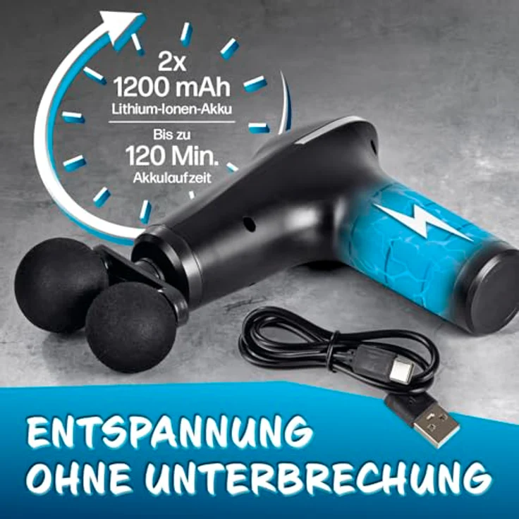 VITALmaxx Massagepistole | Mini Massage Gun mit 6 Leistungsstufen – extra kraftvoll | Massagegerät mit 4 Aufsätzen zur Muskelmassage & Lockerung von Verspannung, inkl. Dual-Kugelaufsatz – Bild 5
