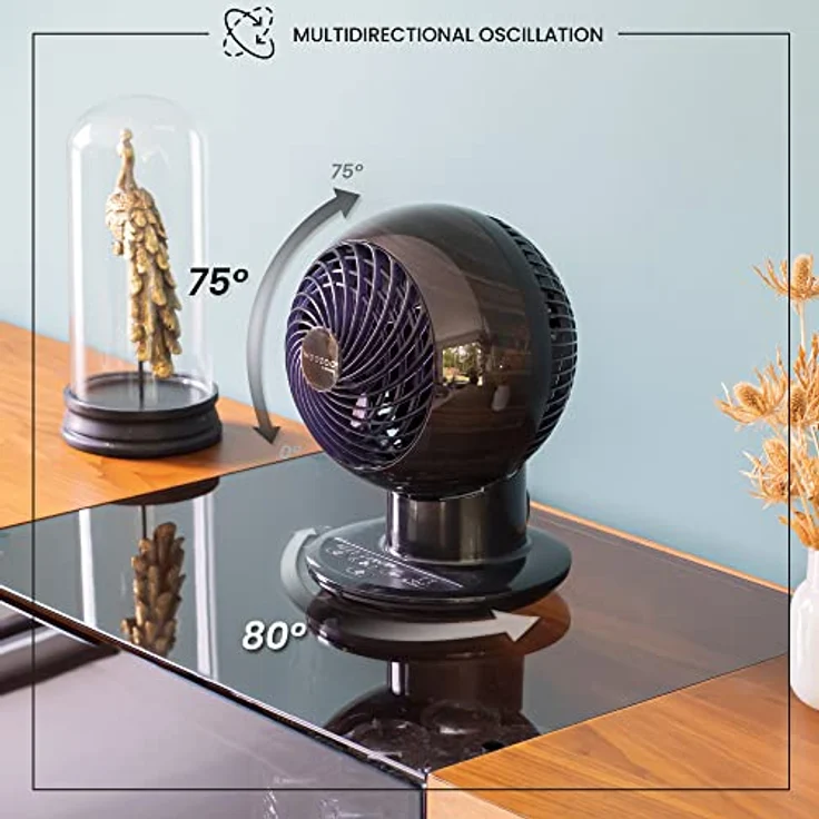 Woozoo, Ultra-starker, leiser & tragbarer Tischventilator, 30m², Reichweite 25m, Multidirektionale Oszillation, Fernbedienung, Timer, Wohnzimmer - Woozoo PCF-SC15T - Holzoptik/Schwarz – Bild 4