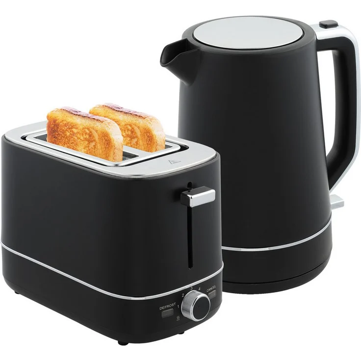 HOMCOM Toaster Wasserkocher Set 2200 W 1,7L Schwarz, mit Aufwärm- und Auftaufunktion, Kalkfilter – Bild 1