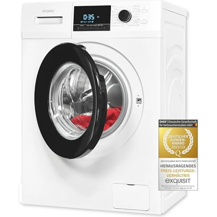 Exquisit Waschmaschine WA59214-340A weiss | 9 kg Fassungsvermögen | Energieeffizienzklasse A | 16 Waschprogramme | Kindersicherung | Startzeitvorwahl… – Bild 1