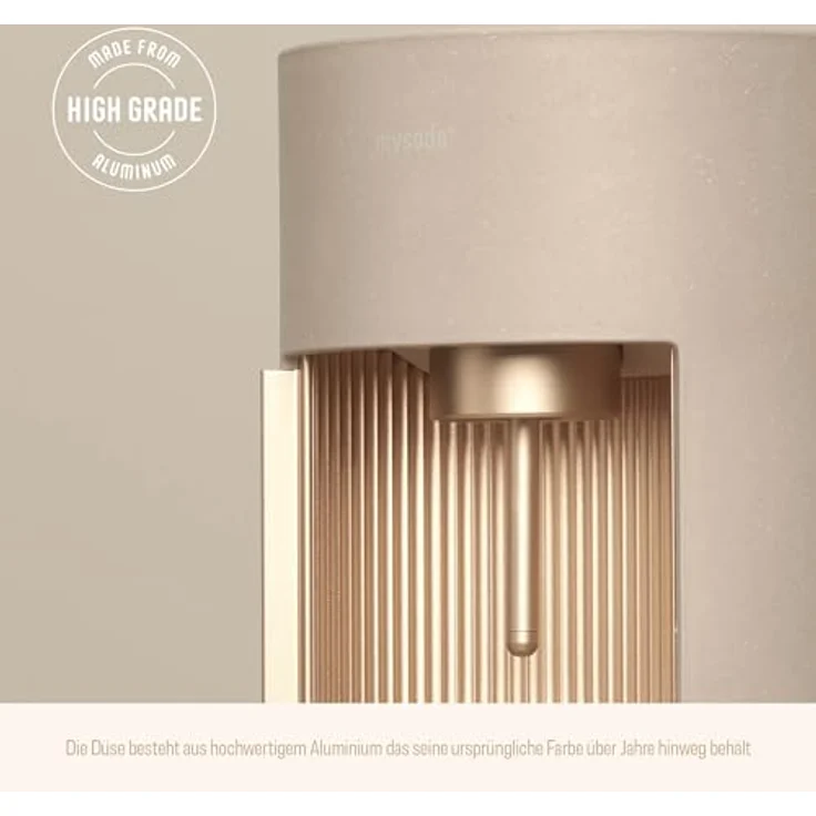 Mysoda Glassy Wassersprudler aus Holzkomposit und Aluminium (ohne CO2-Zylinder) mit 1-Liter-Glasflasche & BPA-freier 1-Liter-Plastikflasche - Latte – Bild 4