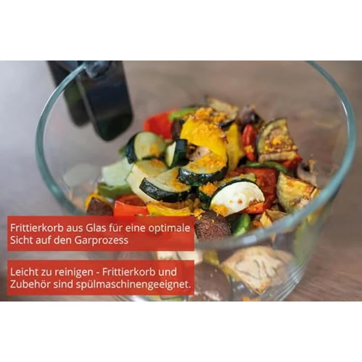 Unold 58695 Glas Heißluftfritteuse mit Digitalem LED-Touchscreen und 10 Automatikprogramme für, Grillen, Garen, Braten, Dörren, Backen, Warmhalten, Erhitzen, Auftauen oder Rösten - ganz ohne Öl – Bild 5