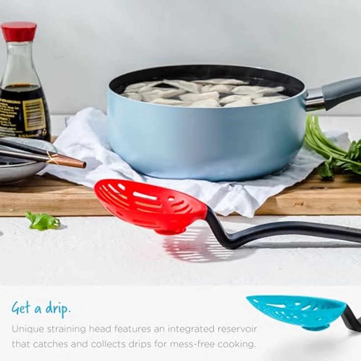 Dreamfarm Lestrain Schöpfsieb mit integriertem Reservoir | Tropffreie Schöpfkelle mit hygienischem Design | Spülmaschinenfester Abseihlöffel | BPA-frei – Bild 5
