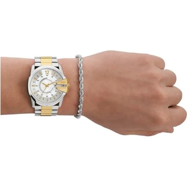 Diesel Herrenset Uhr Master Chief 3-Zeiger-Werk Datum Edelstahl, DZ2182SET, Silber/Bicolor, wasserdicht bis 100 m – Bild 4