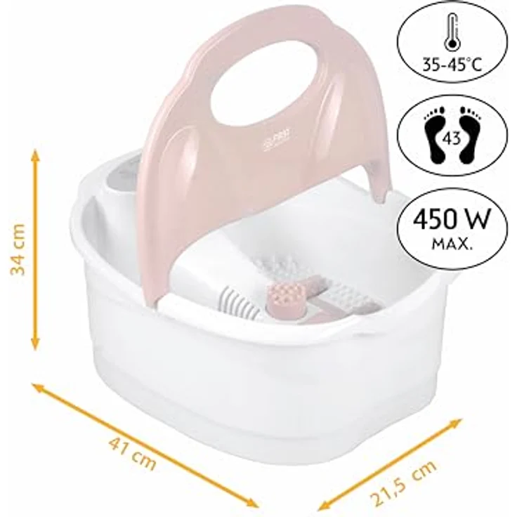 TZS First Austria Fußsprudelbad, Vibrations- und Luftblasenmassage, Infrarot- und Heizfunktion, Fußbad, 450W, 2 Programme, 3 Aufsätze, klappbarer Griff, Aromabox – Bild 2
