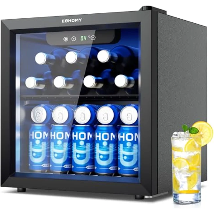 EUHOMY Getränkekühlschrank, Mini Kühlschrank mit Glastür, 36L Bierkühler für 55 Dosen, Schwarz, Geräuscharm mit LED-Beleuchtung, 43dB, für Büro und Bar – Bild 1