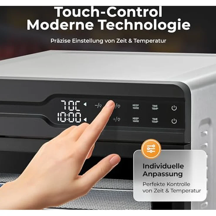 Balter Dörrautomat DA-107, Edelstahl Dehydrator mit 2 Kammern, 12 Etagen, 1000 W, 8800 cm² Dörrfläche, BPA-frei, 35–75 °C, Timer bis 48 Std, Warmhaltefunktion, inklusive Rezeptbuch – Bild 3
