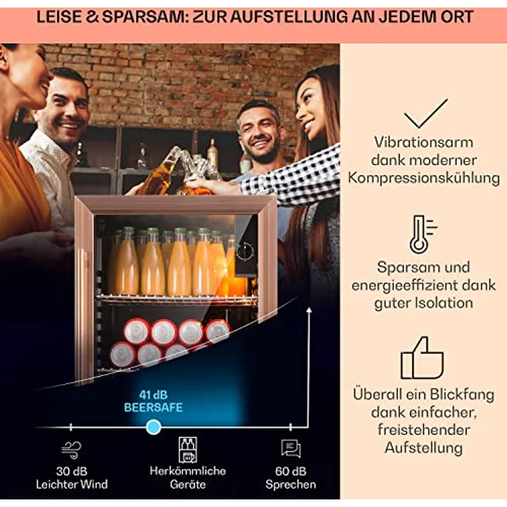 Klarstein XXL Mini Kühlschrank mit Glastür & LED, 80L, Leise & Wetterfest, Indoor/Outdoor, Schwarz – Bild 3