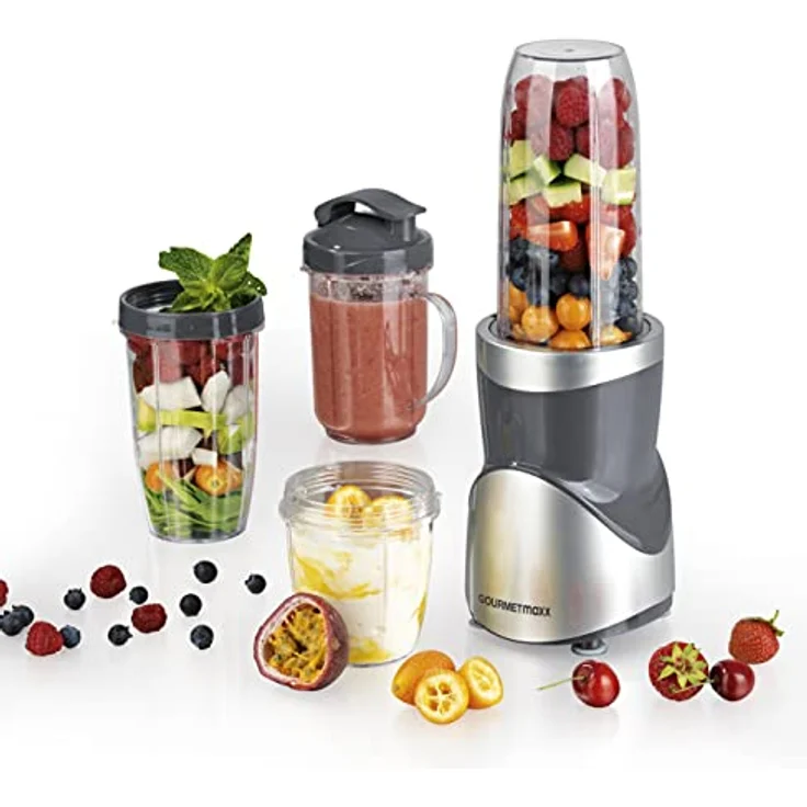GOURMETmaxx Smoothie Maker 12-tlg., 380 W, 8 Funktionen, inkl. To-go-Deckel, grau – Bild 2