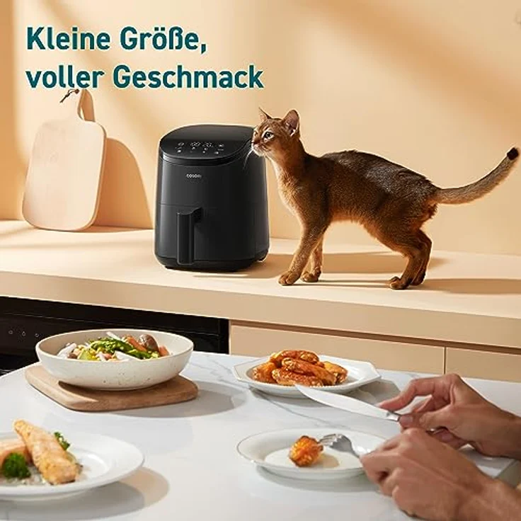 COSORI Heißluftfritteuse 2L, 4-in-1 Mini Airfryer, 30 Online Rezepte, 75-205℃, Energiesparend, Kompakt, Heissluftfriteuse klein ohne Öl, Spülmaschinenfest, 900W, Schwarz – Bild 2