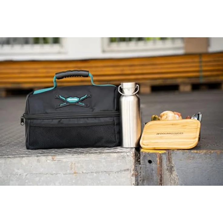 Toolbrothers Fan Lunchpaket mit Edelstahl Brotdose mit Bambus Deckel + Edelstahl Trinkflasche 500 ml + 4 in 1 Multifunktions Besteck + Marken-Kühltasche – Bild 2