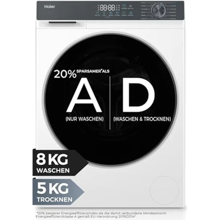 Haier Waschtrockner HWD80-BP14637T, 8 kg Waschen, 5 kg Trocknen, 1400 U/min, Smart AI Automatikprogramm, Weiß – Bild 1