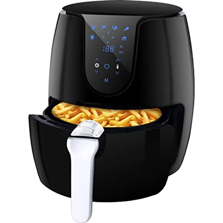 Heißluftfritteuse mit 6 Verschiedenen Kochprogrammen Heissluftfritteuse ohne Öl, einfach zu reinigen, LED-Touchscreen mit Rezeptbuch 1500W Fritteuse(MEHRWEG) ,Schwarz