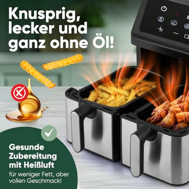 ProfiCook® Heißluftfritteuse PC FR 1296 H, 9 Liter mit Doppelkammer-Technologie, fettfreies Frittieren und Antihaft-Behälter – Bild 2